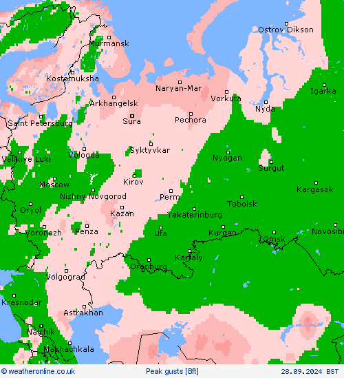 Peak gusts Forecast maps